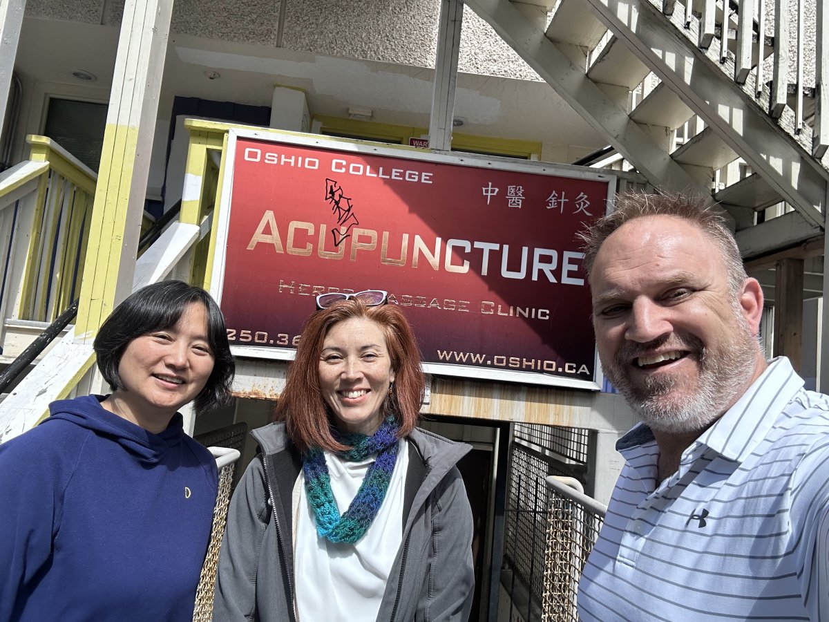 Zenyan Sun, Dr. Melissa Carr, and Dr. Chris Vallee at Oshio College